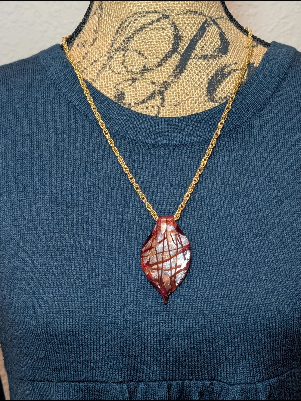 Murano Glass Leaf Pendant Pair - Picture 3 of 6